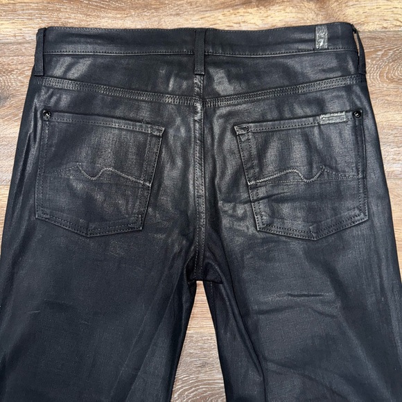 For All Mankind Womens High Rise Coated Slim Wide Leg Jeans Size 32 in Black🖤 - Picture 5 of 11